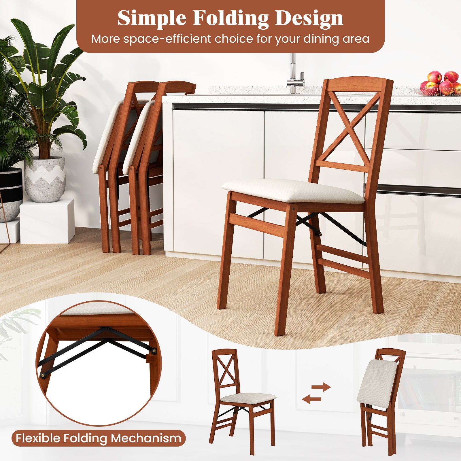 DirectDeals folding dining chairs set of 2 with padded white seats and rubber wood frame on Tampa Home & Garden Store