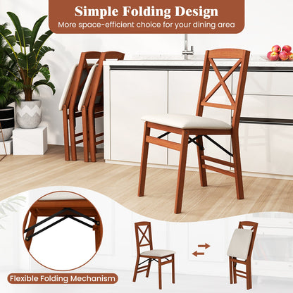 DirectDeals folding dining chairs set of 2 with padded white seats and rubber wood frame on Tampa Home & Garden Store