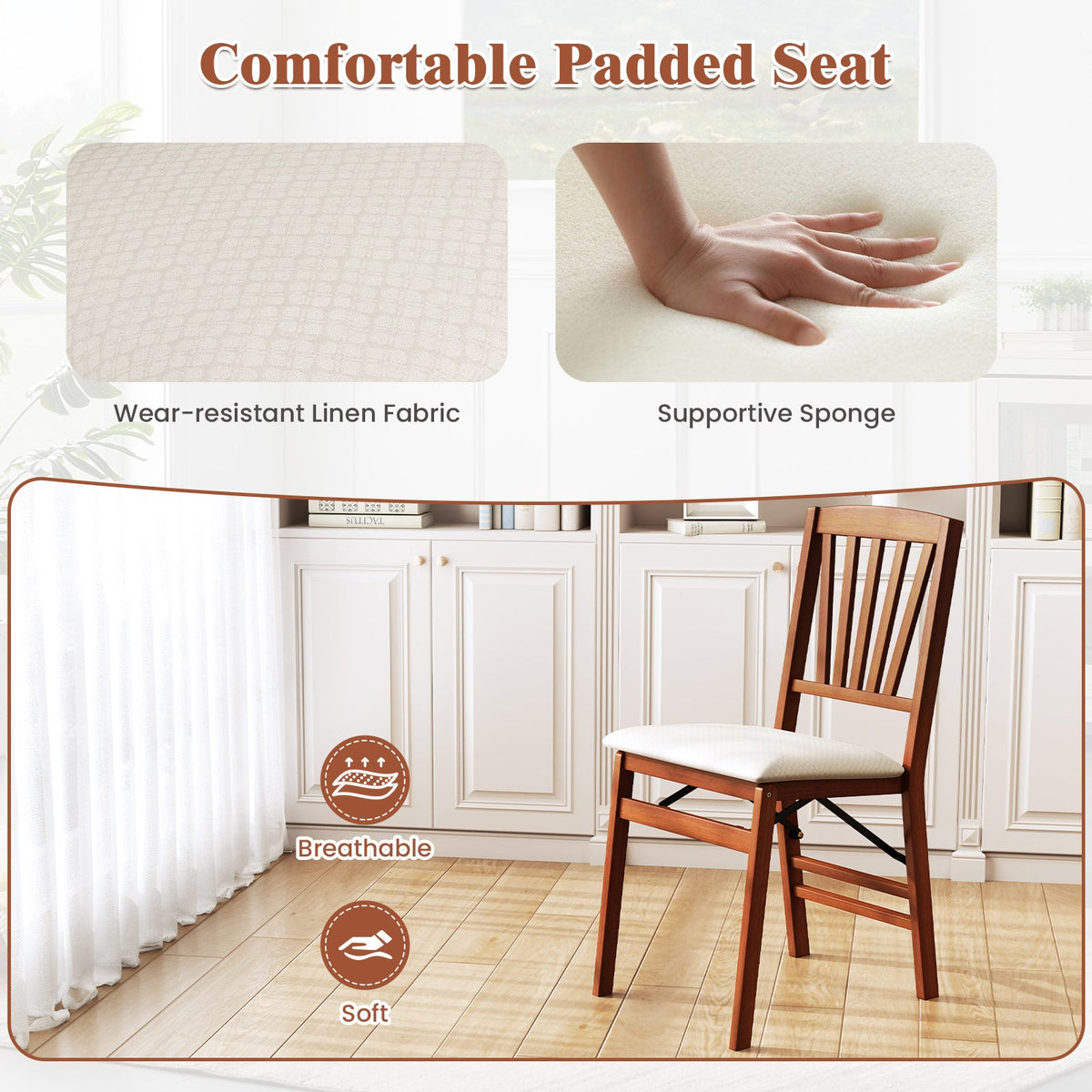 DirectDeals folding dining chairs set of 2 with padded seats and rubber wood frame on Tampa Home & Garden Store