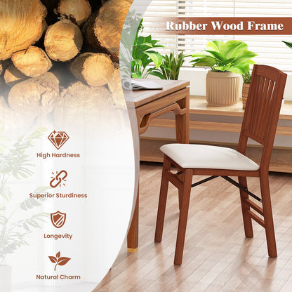 Folding Dining Chairs 2-pack with padded seats rubber wood frame warm brown DirectDeals on Tampa Home & Garden Store