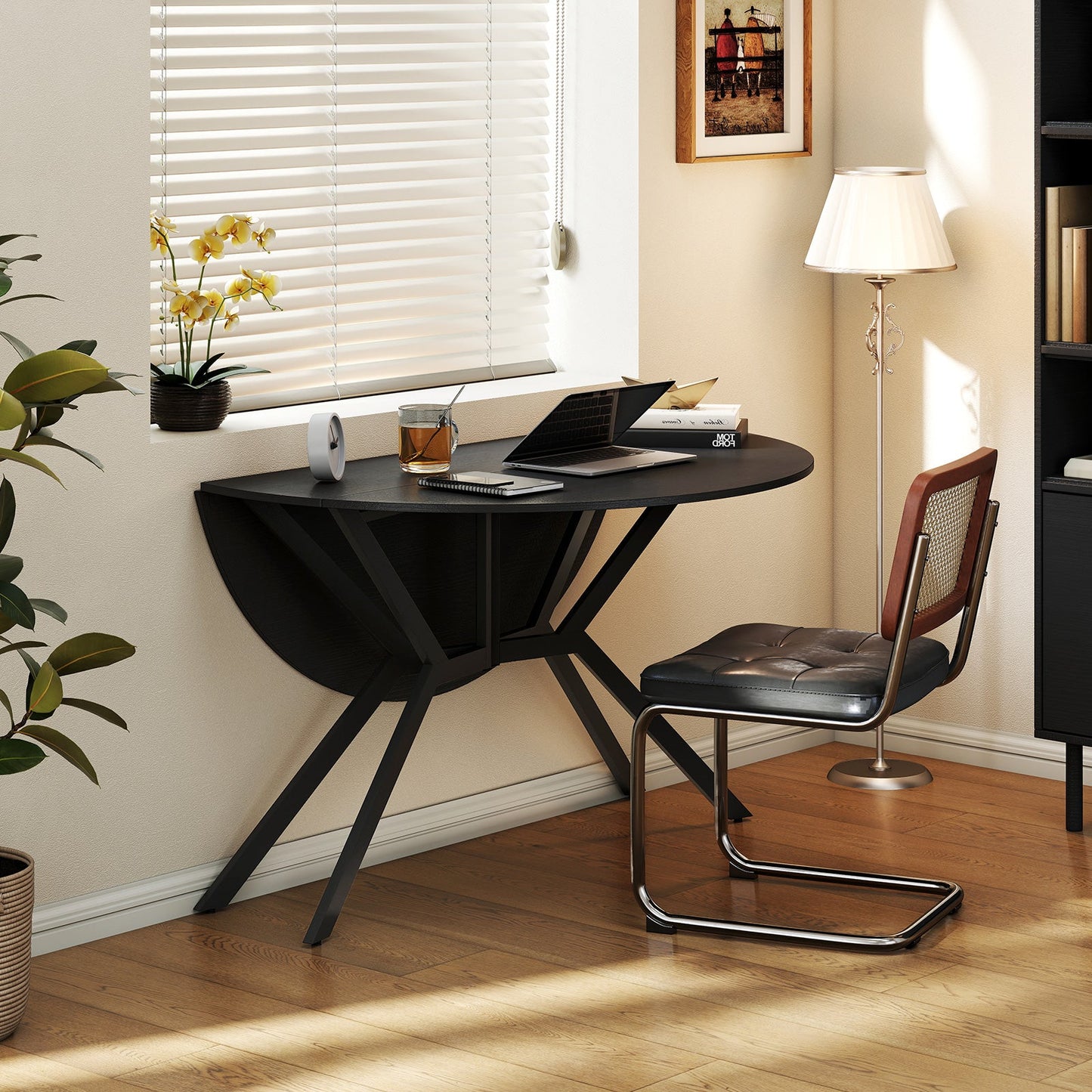 Folding Dining Table 47 Inch Extendable Round Kitchen Table with Drop Leaves