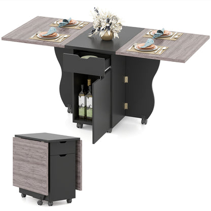 Folding Dining Table 3-in-1 Space-Saving Drop Leaf Kitchen Table with Lockable Wheels