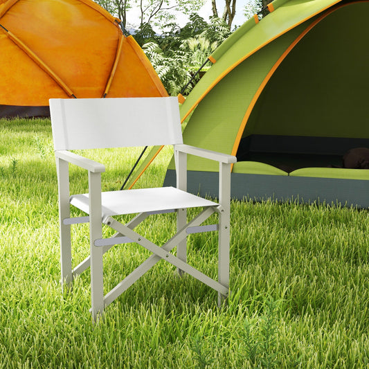 Folding Director Chair with Acacia Wood Frame and Machine Washable Oxford Fabric-Off White - Tampa Home & Garden Store