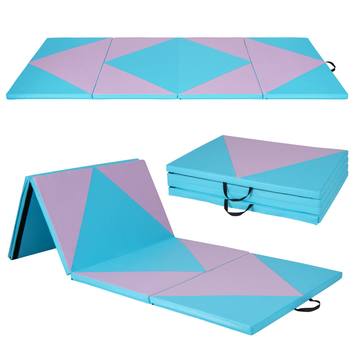4-panel PU leather folding gym mat blue lavender with hook-and-loop fasteners DirectDeals on Tampa Home & Garden Store