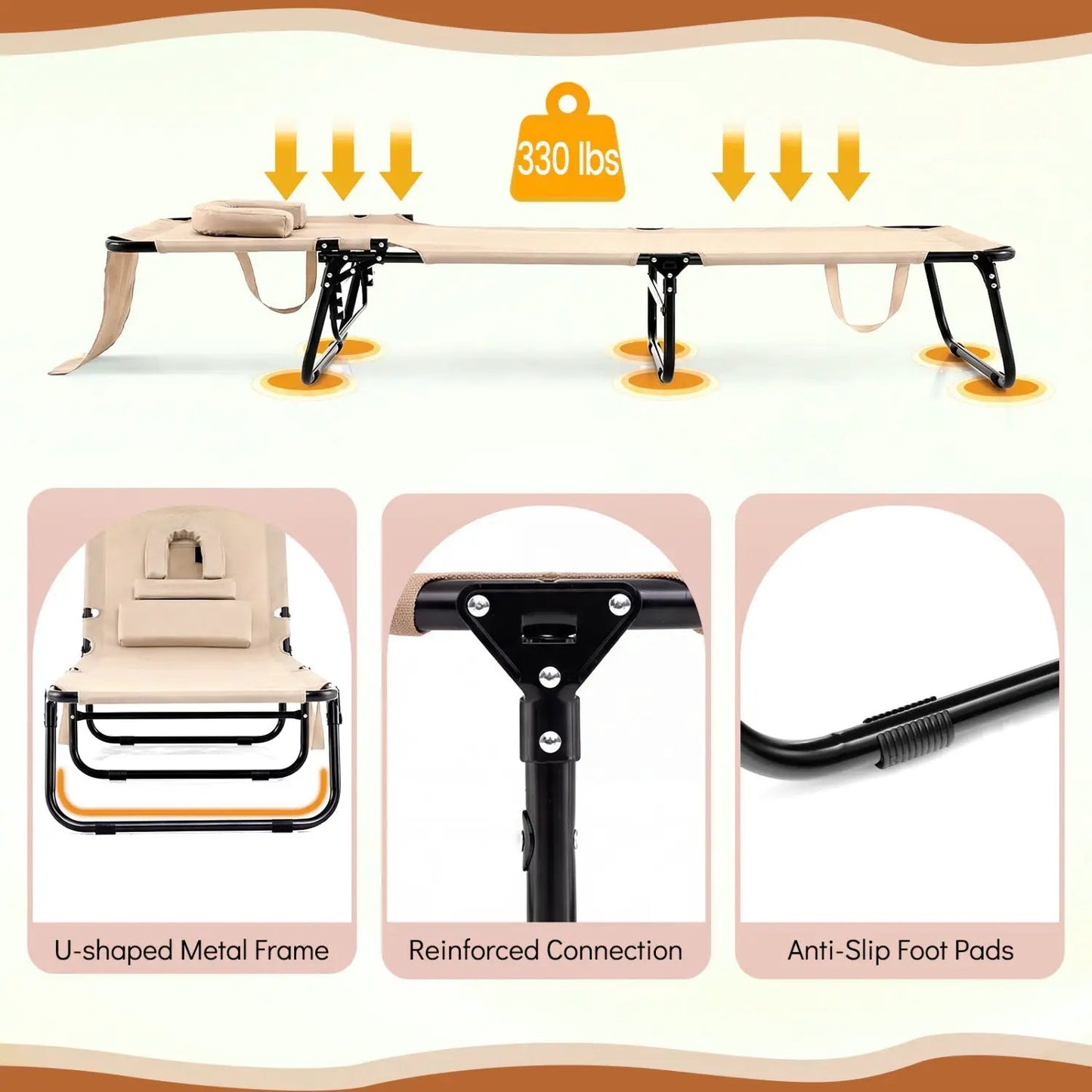 Folding Face Down Tanning Chair with Face Hole