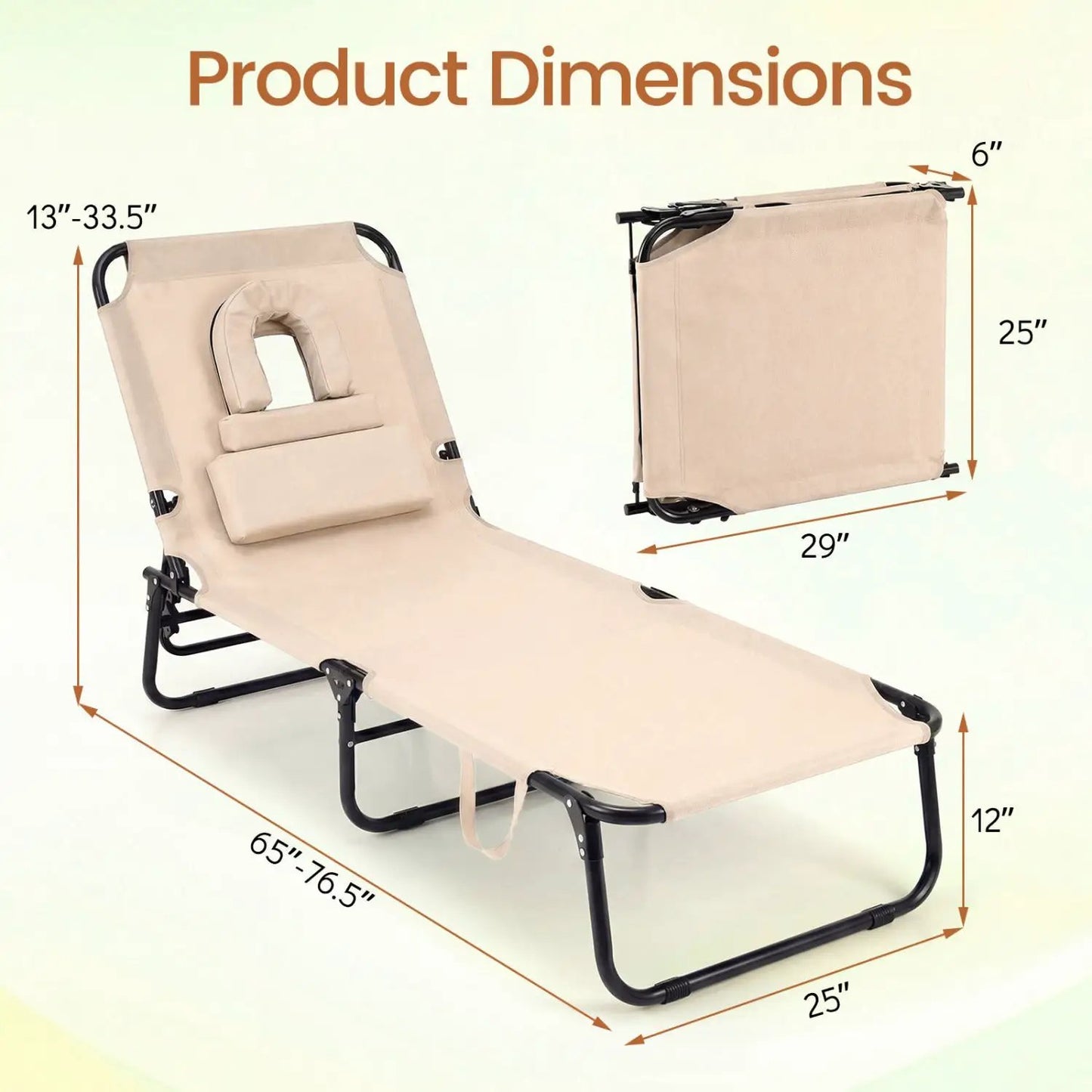 Folding Face Down Tanning Chair with Face Hole