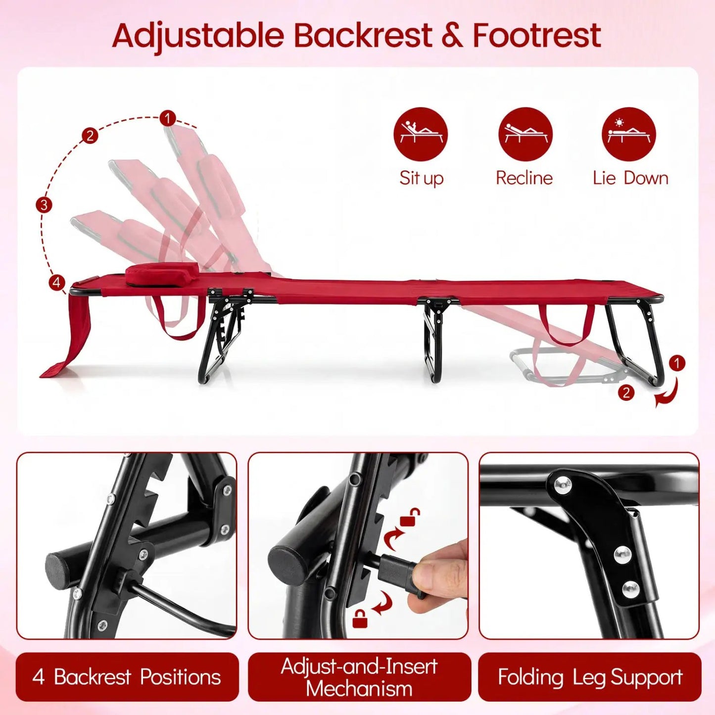 Folding Face Down Tanning Chair with Face Hole