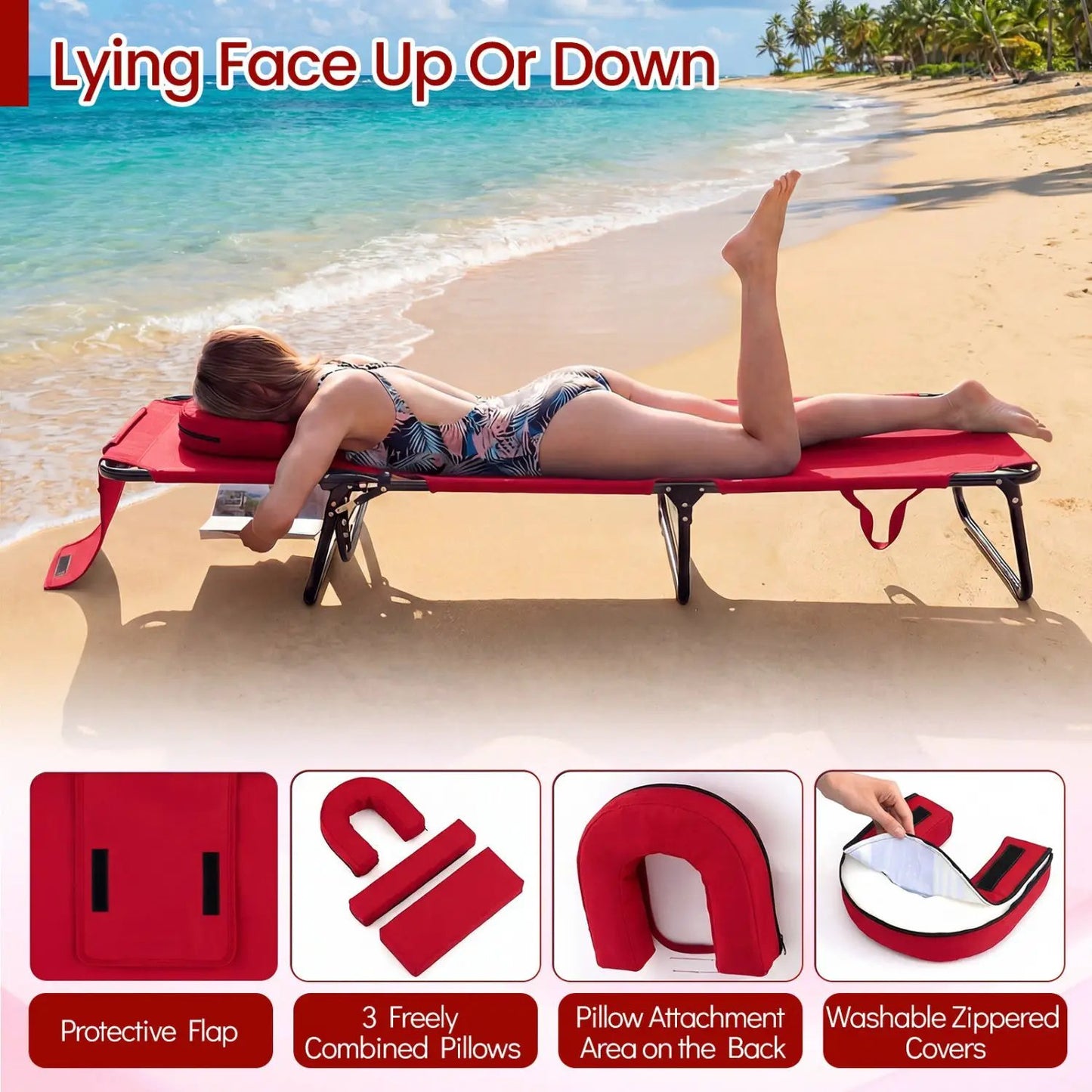 Folding Face Down Tanning Chair with Face Hole