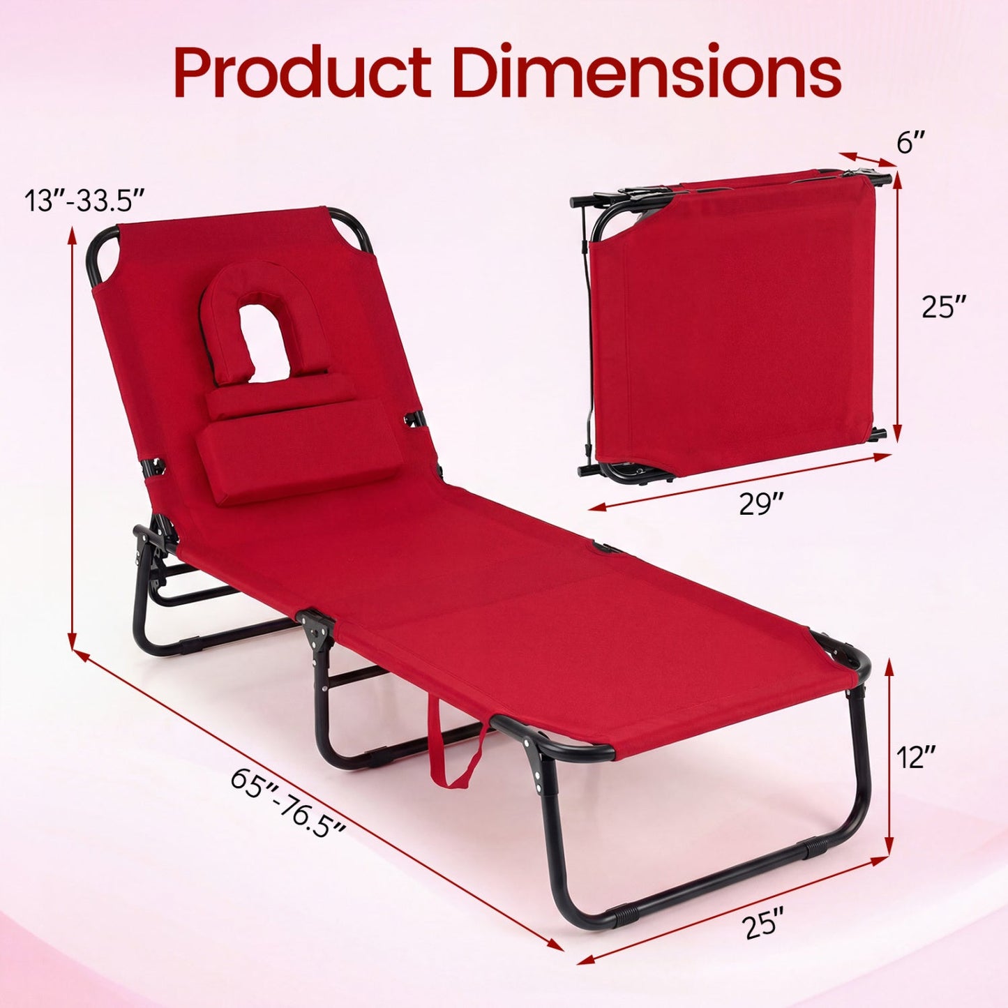 Folding Face Down Tanning Chair with Face Hole