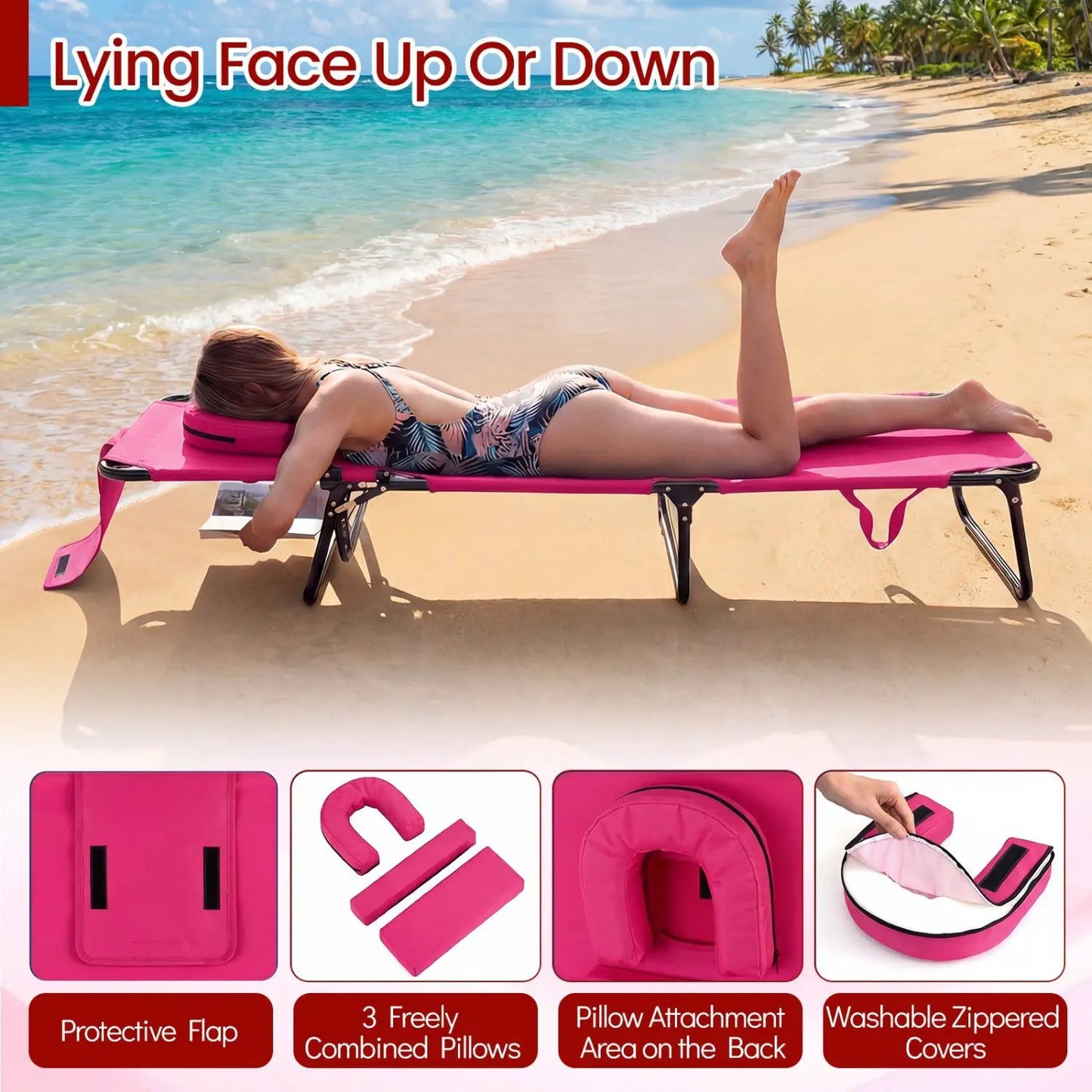 Folding Face Down Tanning Chair with Face Hole