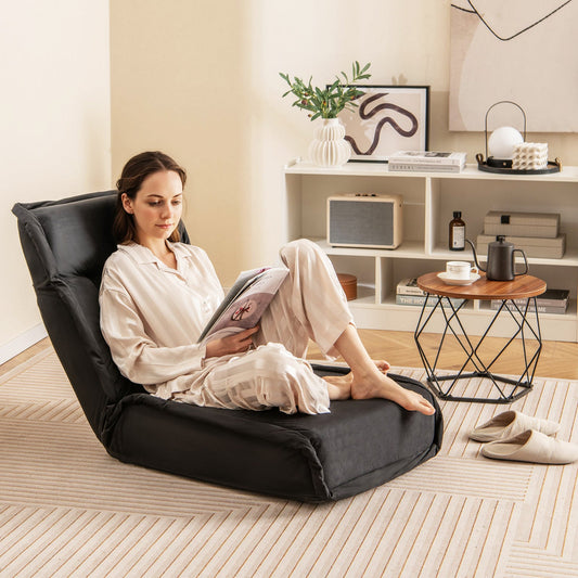 Folding Floor Chair Convertible Lazy Chair with 14-Poistion Adjustable Backrest-Black - Tampa Home & Garden Store