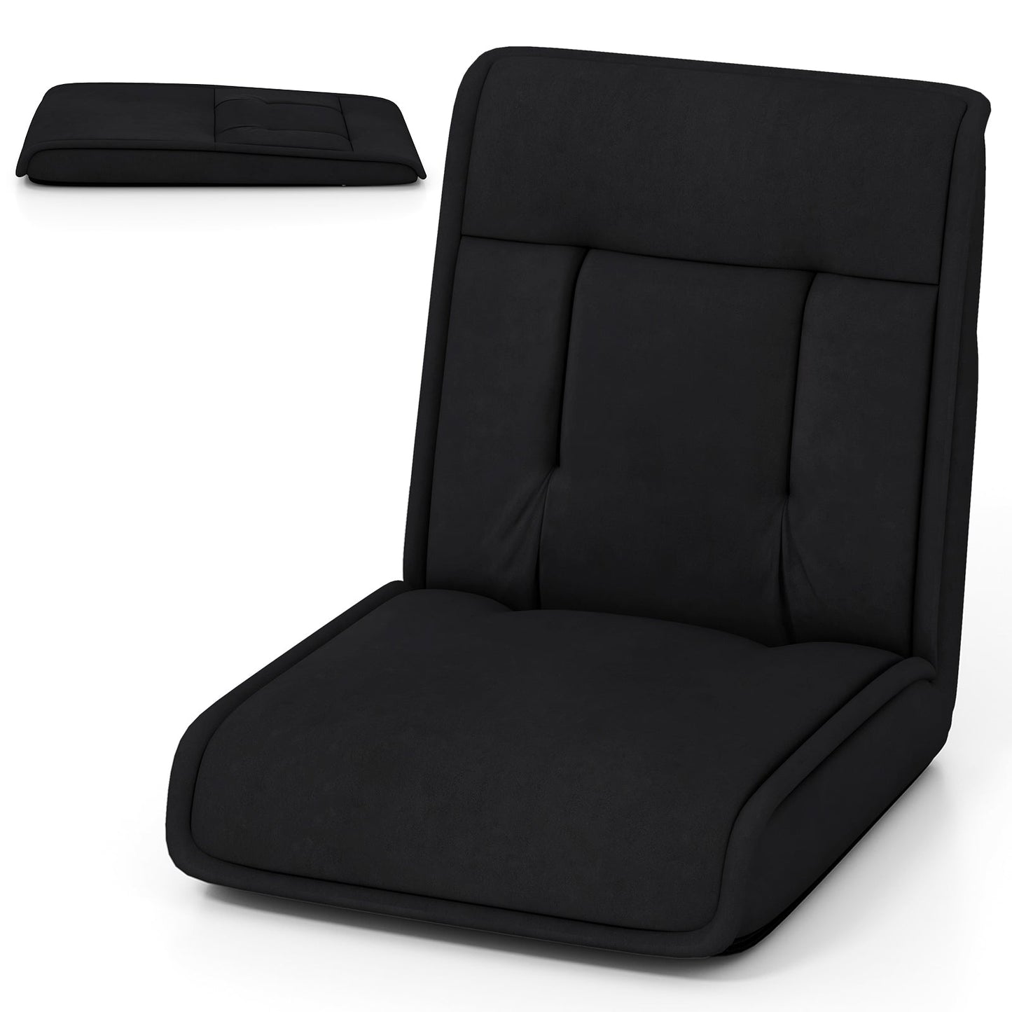 Folding Floor Chair Convertible Lazy Chair with 14-Poistion Adjustable Backrest-Black