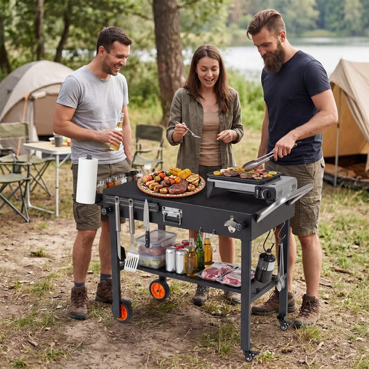 Folding grill cart by DirectDeals for 17in & 22in griddles with heat mat, black cooking station on Tampa Home & Garden Store