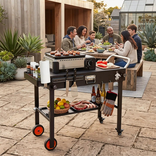 DirectDeals folding grill cart for 17-22 in griddles with heat mat, black steel frame on Tampa Home & Garden Store