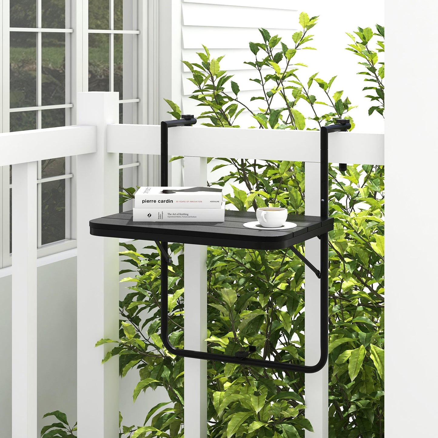 Folding Hanging Table with 3-Level Adjustable Height for Patio Balcony-Black