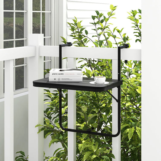 Folding Hanging Table with 3-Level Adjustable Height for Patio Balcony-Black - Tampa Home & Garden Store