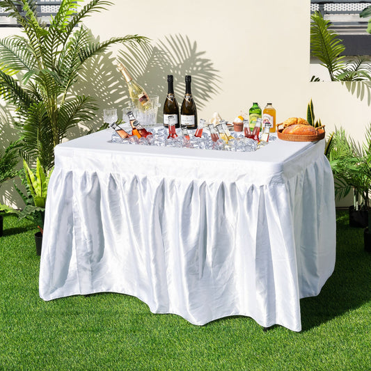 4 Feet Folding Ice Bin Table with Skirt for Camping Picnic Wedding-White - Tampa Home & Garden Store