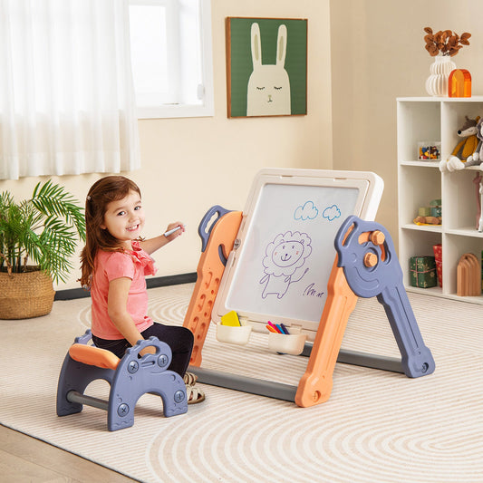 6-In-1 Folding Kids Art Easel with Reversible Building Block Tabletop - Tampa Home & Garden Store