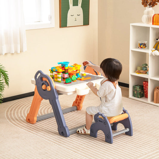 6-In-1 Folding Kids Art Easel with Reversible Building Block Tabletop - Tampa Home & Garden Store
