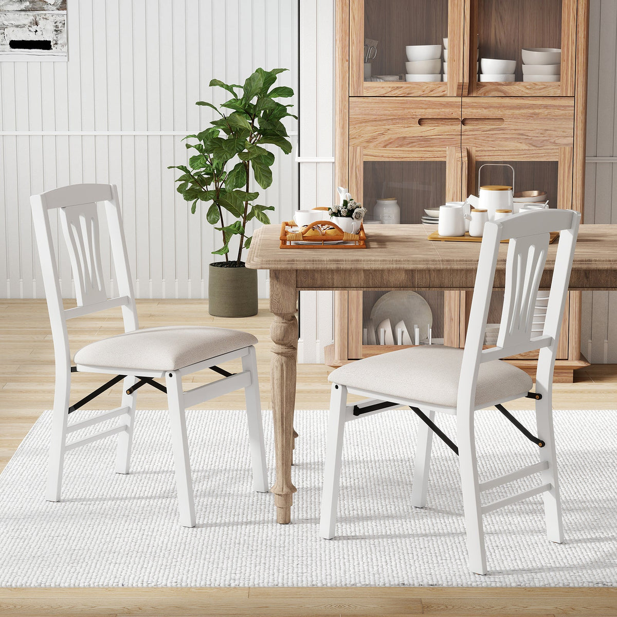 DirectDeals Folding Kitchen Chairs set of 2 white upholstered dining chairs with comfy padded seats on Tampa Home & Garden Store