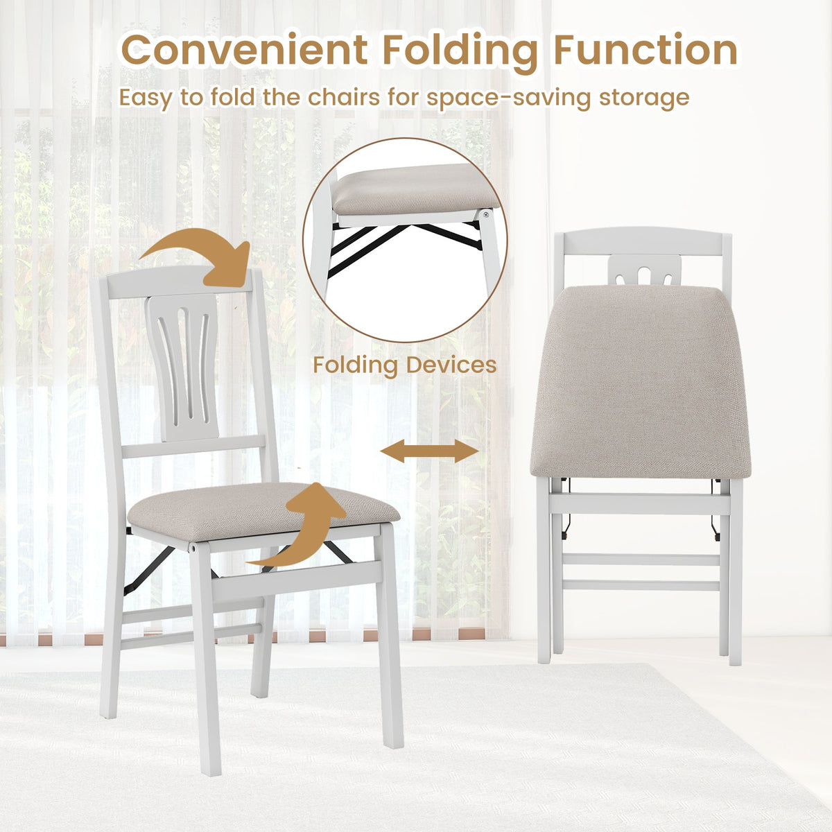 Folding Kitchen Chairs set of 2 white frames with beige seats DirectDeals on Tampa Home & Garden Store