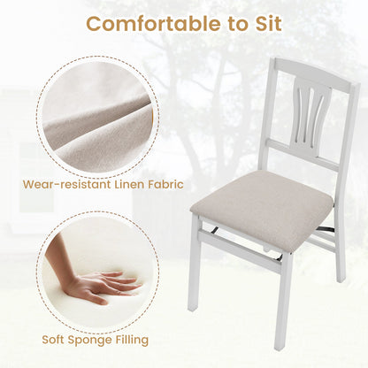 Folding kitchen chairs set of 2 with padded white linen upholstery by DirectDeals on Tampa Home & Garden Store