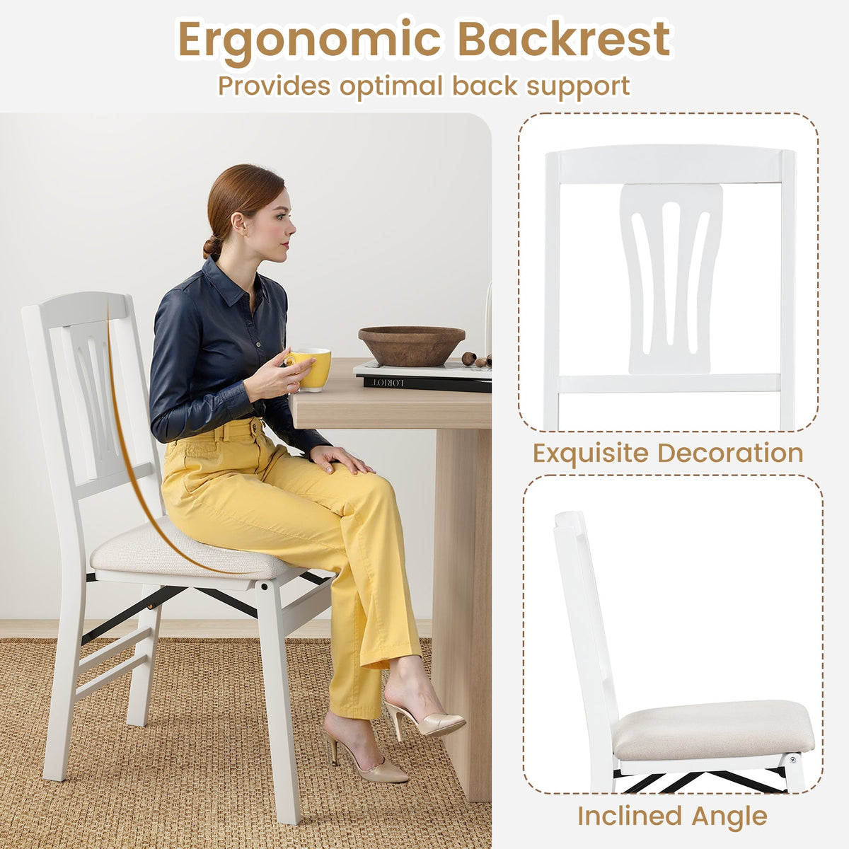 DirectDeals folding kitchen chairs set of 2 white upholstered dining chairs with padded seats on Tampa Home & Garden Store