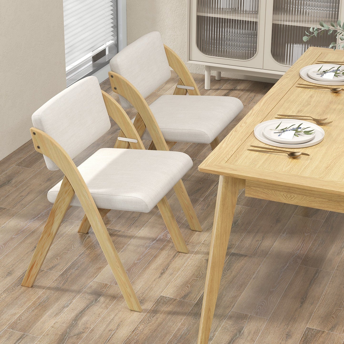 Juego de 2 sillas plegables de cocina y comedor con patas de madera de caucho - Natural
