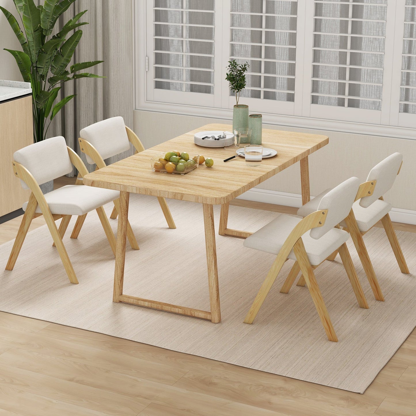 Juego de 2 sillas plegables de cocina y comedor con patas de madera de caucho - Natural
