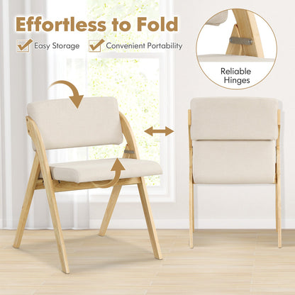 Juego de 2 sillas plegables de cocina y comedor con patas de madera de caucho - Natural