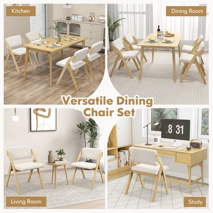 Juego de 2 sillas plegables de cocina y comedor con patas de madera de caucho - Natural