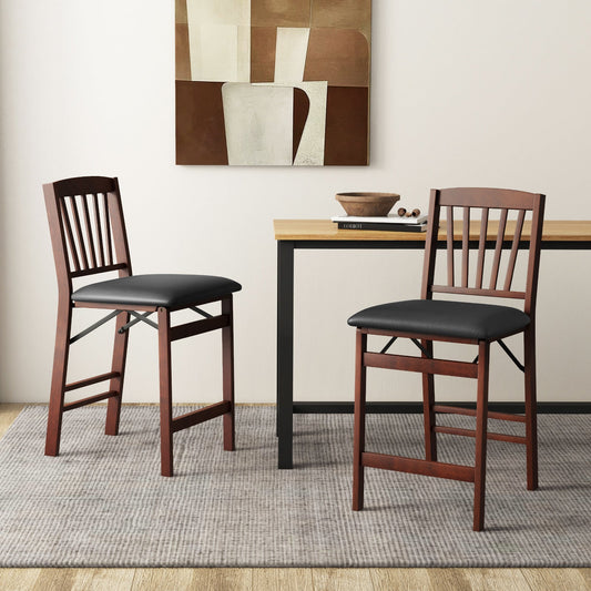 Set of 2 Counter Height Chairs Folding Kitchen Island Stool with Padded Seat-Brown - Tampa Home & Garden Store