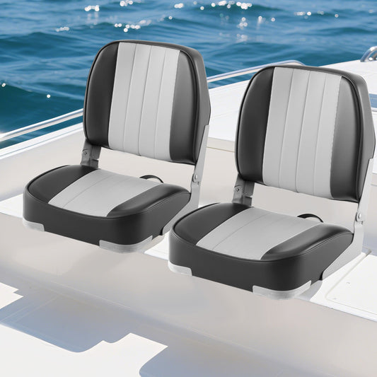 2-Pack Boat Seats Folding Low Back Boat Chairs Waterproof PVC Leather Cabin Seating - Tampa Home & Garden Store