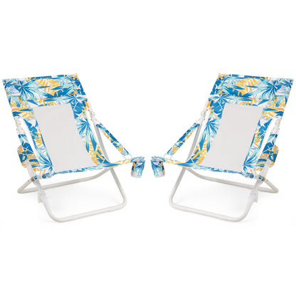 Folding Low Beach Chair Set of 2 Patio Sling Chairs with Padded Head Pillow