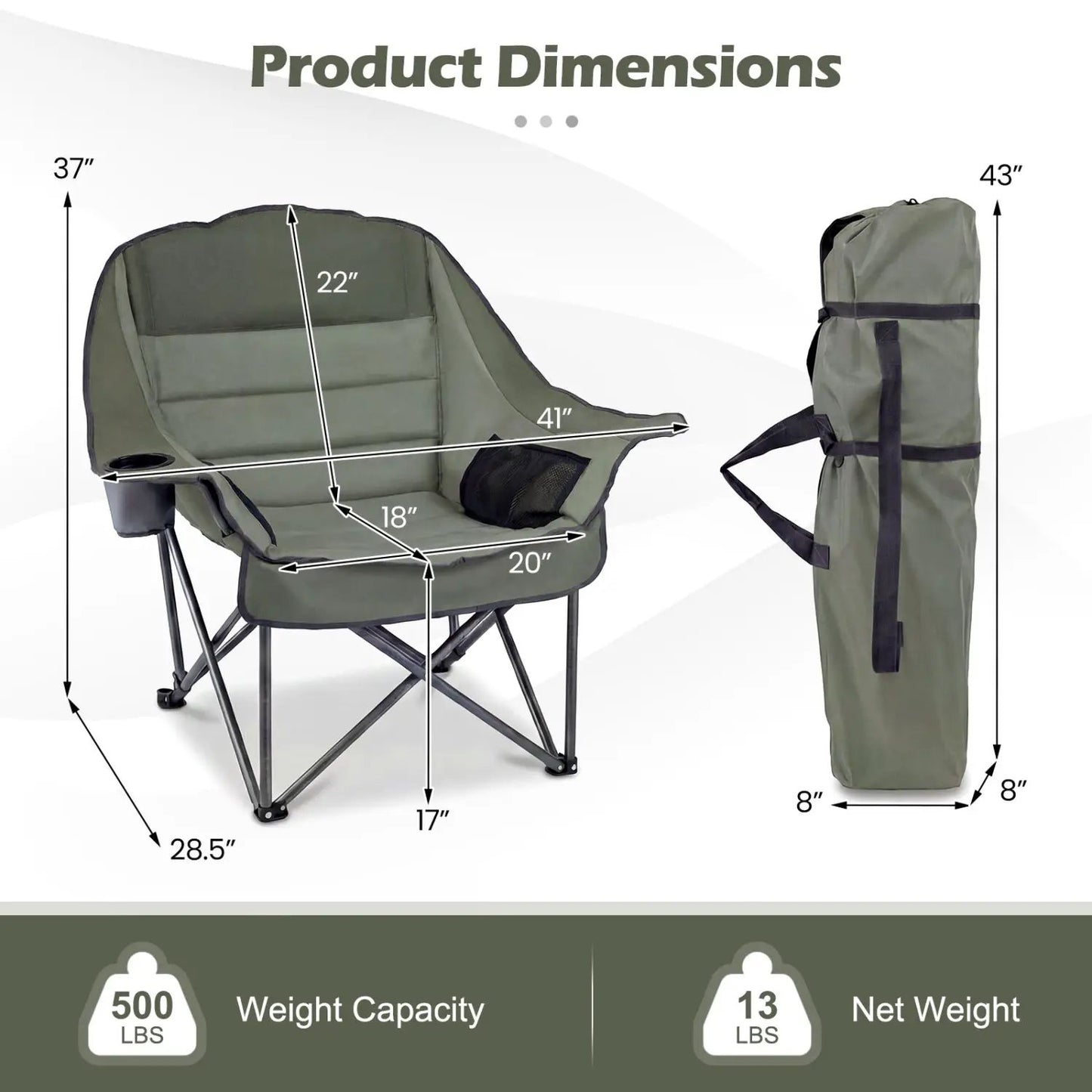 Oversized Folding Camping Chair With Pockets