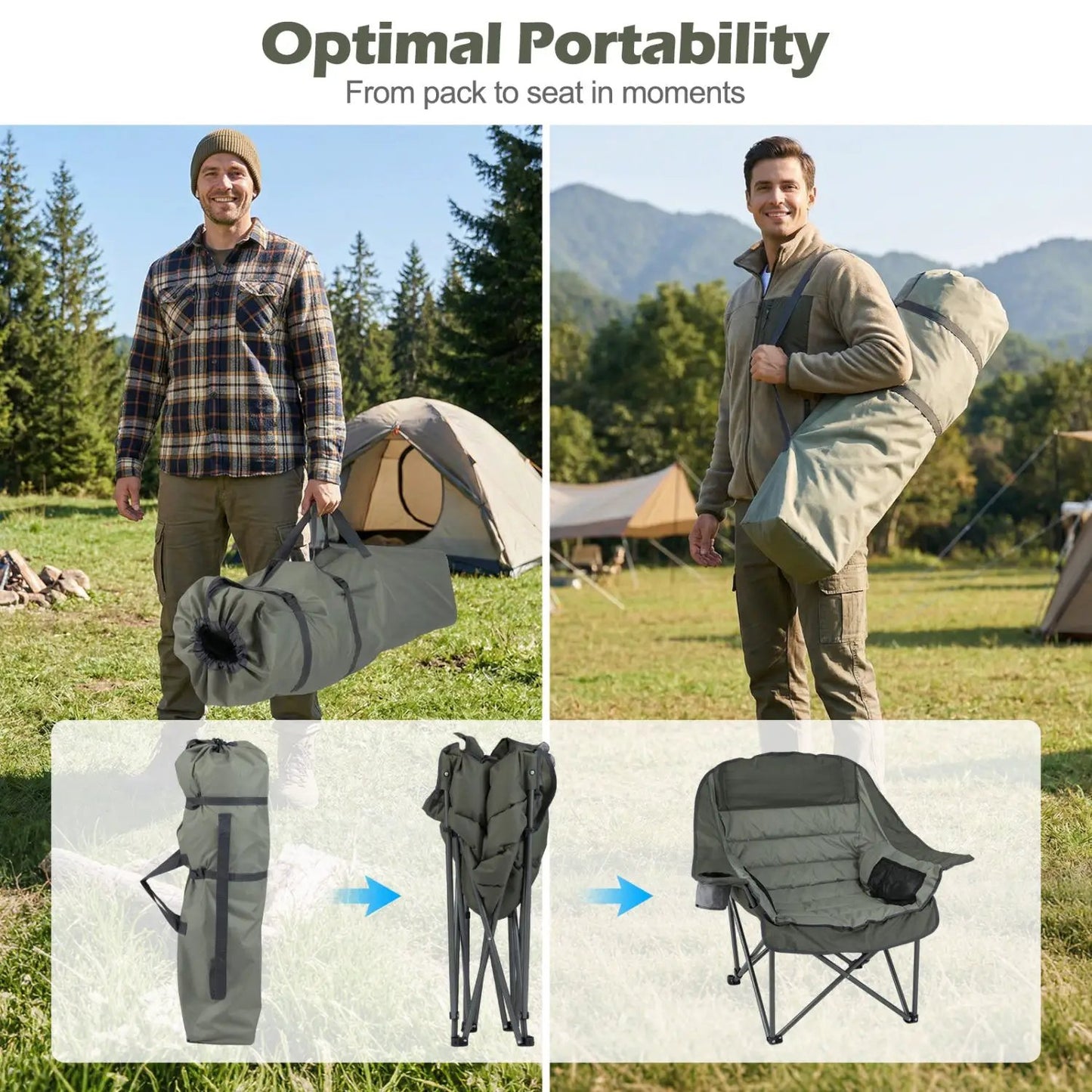 Oversized Folding Camping Chair With Pockets