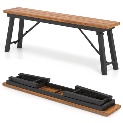 GemGear folding picnic bench set rectangular acacia wood slats on a black steel frame on Tampa Home & Garden Store