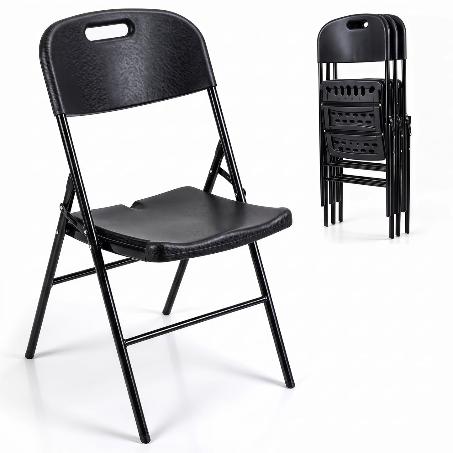 Folding plastic chairs 4-pack by DirectDeals, black, 330 lb capacity on Tampa Home & Garden Store