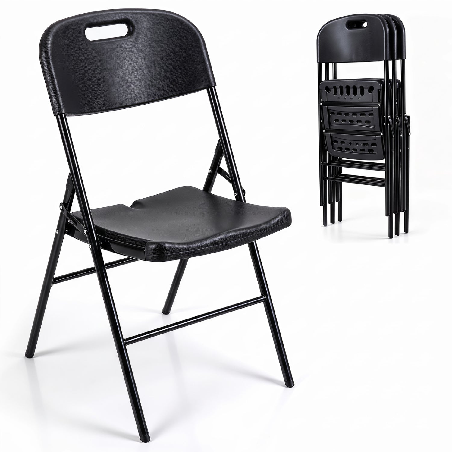 Folding plastic chairs 4-pack by DirectDeals, black, 330 lb capacity on Tampa Home & Garden Store