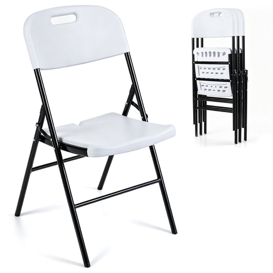 Folding Plastic Chairs 4-Pack, white seats, black metal frames, 330 LBS DirectDeals on Tampa Home & Garden Store