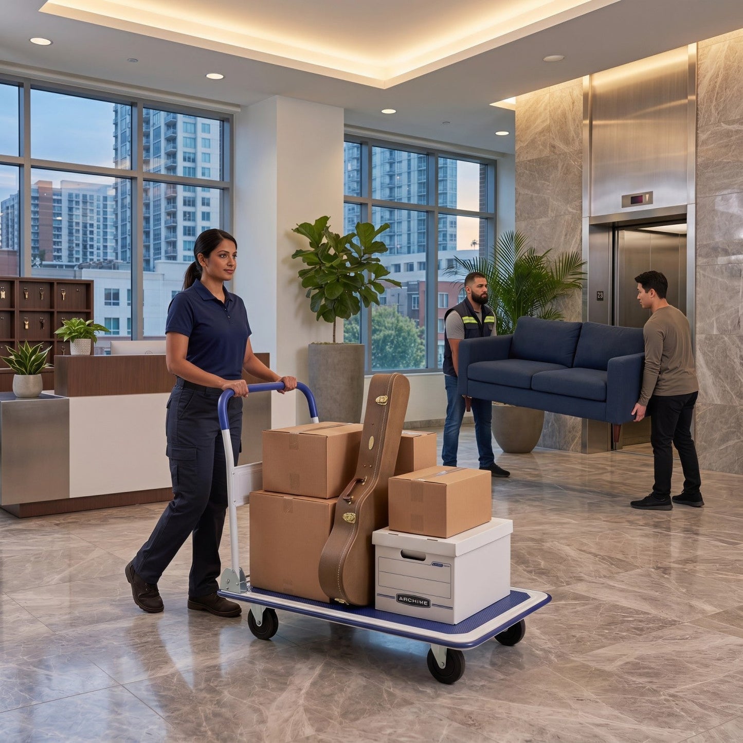 Folding Platform Hand Truck with 4 wheels blue deck 660 lb capacity by DirectDeals, loaded with boxes on Tampa Home & Garden Store