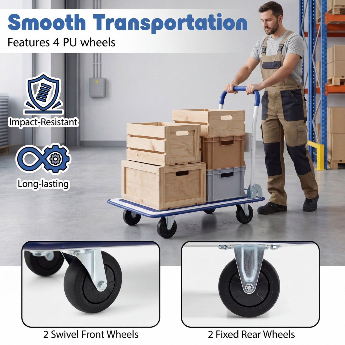 DirectDeals Folding Platform Hand Truck with 4 wheels blue handle 330 lb capacity on Tampa Home & Garden Store