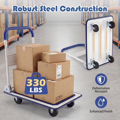 Folding platform hand truck DirectDeals blue frame four wheels 330 lbs capacity on Tampa Home & Garden Store