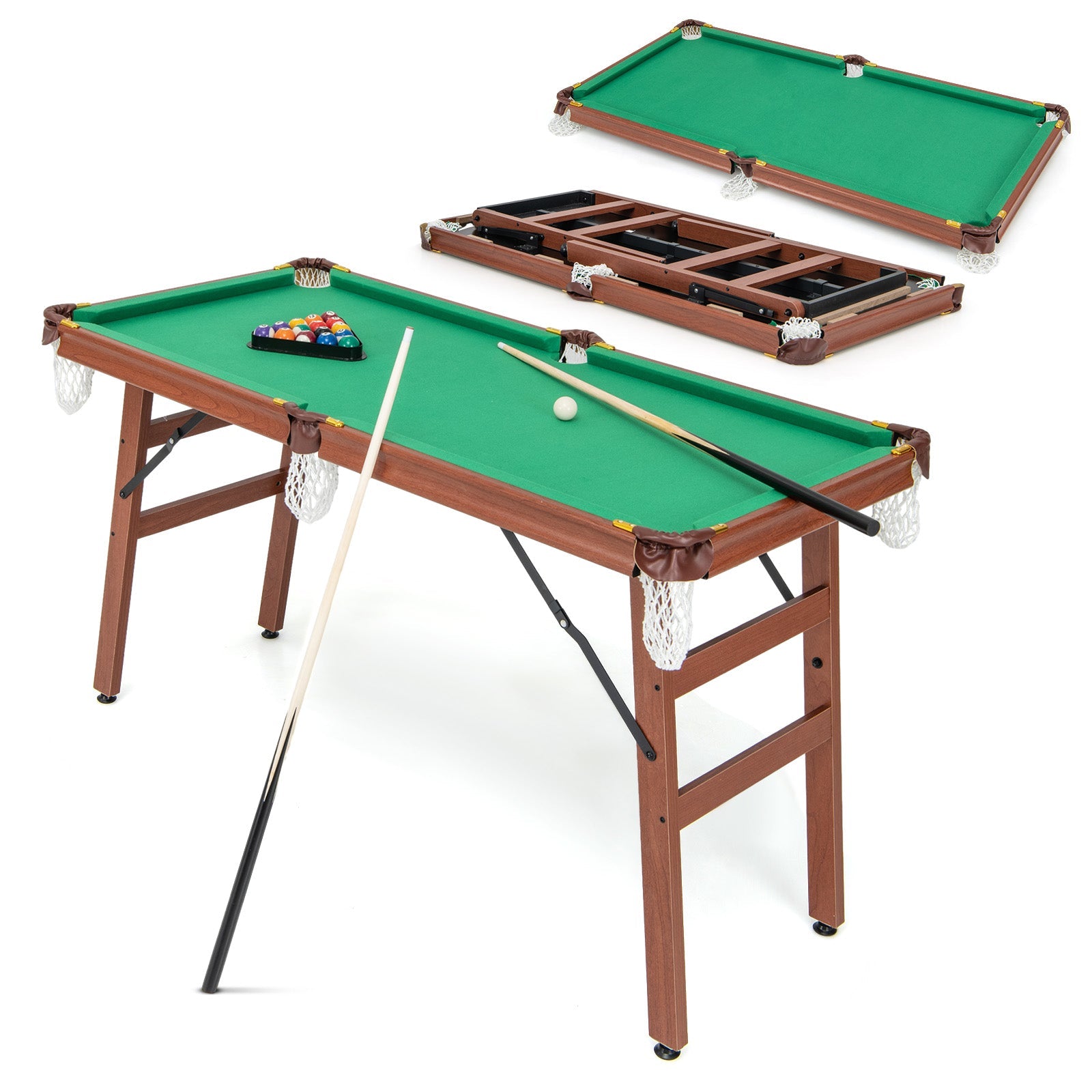 DirectDeals folding portable billiards table with green felt; wooden frame, adjustable feet on Tampa Home & Garden Store