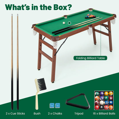 Folding portable billiards table with green felt, 2 cue sticks, wooden legs DirectDeals on Tampa Home & Garden Store