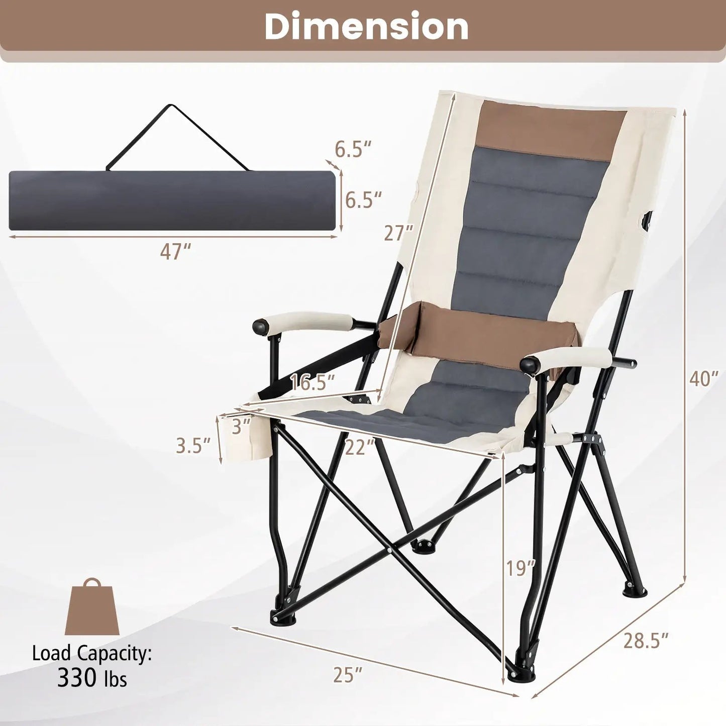 Folding Camping Chair With Cup Holder Armrest