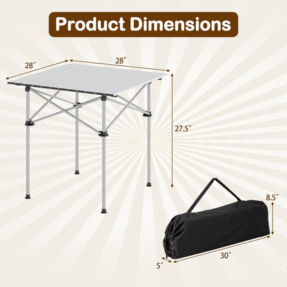 GemGear folding roll-up camping table with metal legs, 28x28in gray top, 27.5in tall, carry bag on Tampa Home & Garden Store