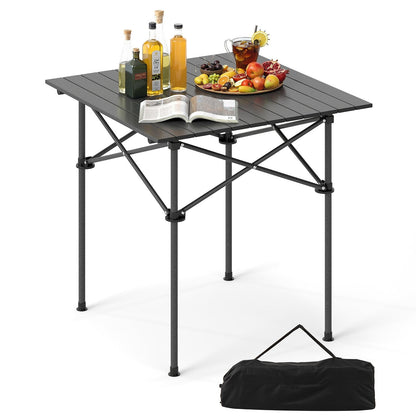 Folding roll-up camping table with metal legs by GemGear, dark gray slatted top on Tampa Home & Garden Store