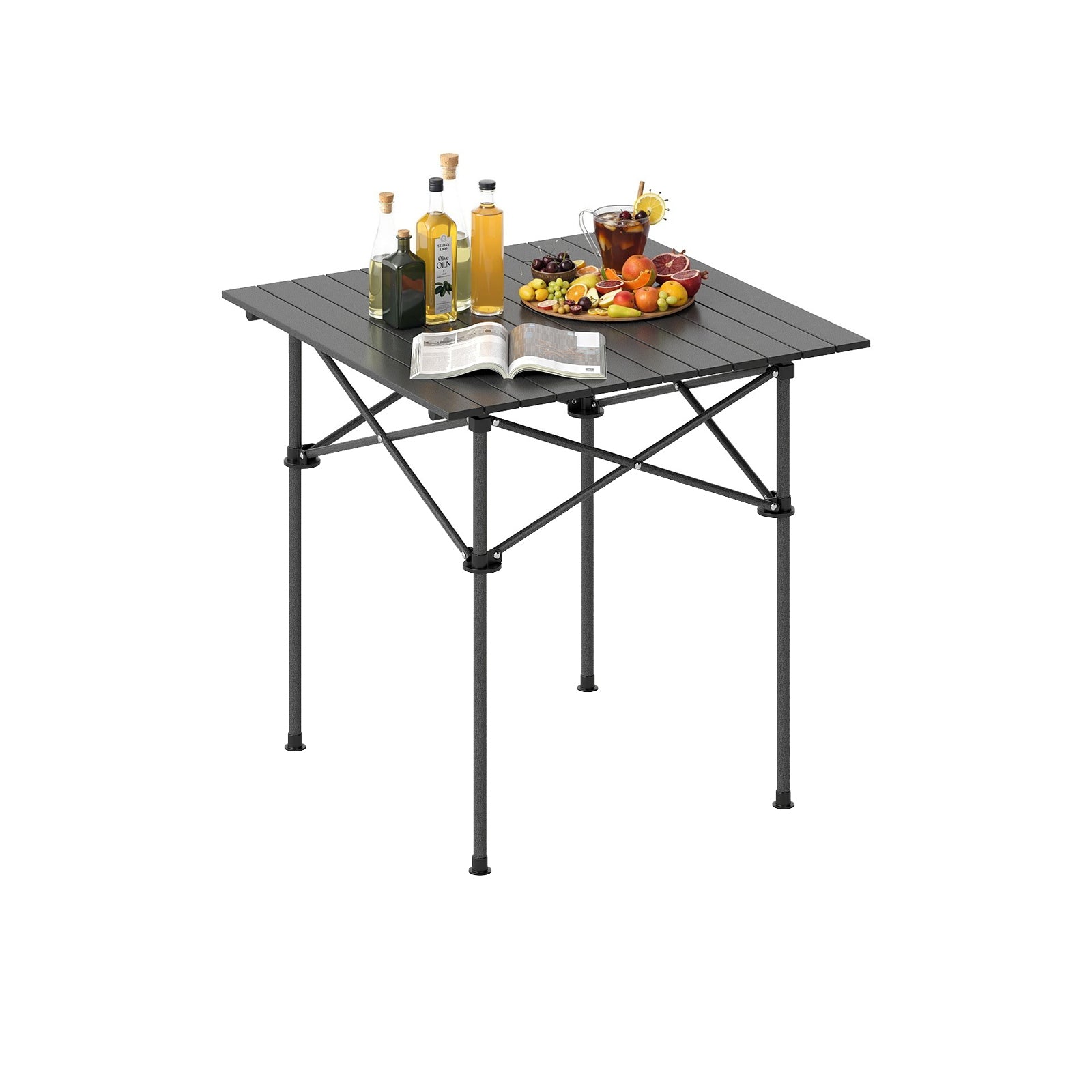GemGear folding roll-up camping table with metal legs gray slatted top on Tampa Home & Garden Store