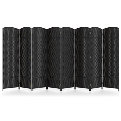 8-Panel Folding Room Divider with Hand-Woven Texture and Solid Wood Frame